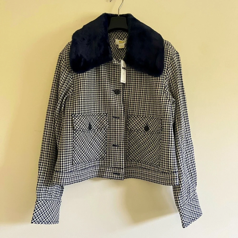 Anthropologie Maeve Tweed Faux Fur-Collar Jacket NWT - Picture 2 of 12